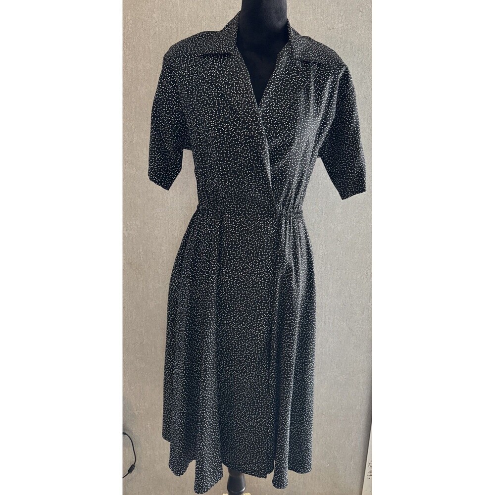 Vintage 90s St. August Polka Dot Midi Wrap Dress 7/8 Office Siren Monochrome